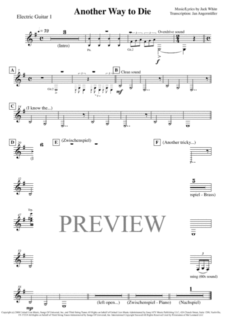 Another Way To Die For Band W Vocals Transcription Of Original Recording For James Bond Sheet Music