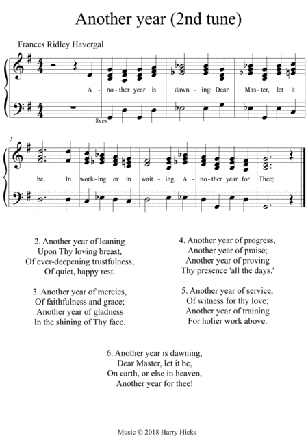 Free Sheet Music Another Year A New Tune To Frances Ridley Havergals Wonderful Hymn
