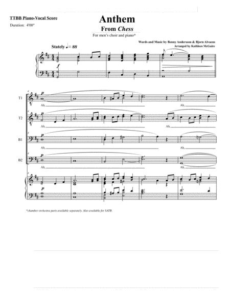 Anthem From Chess Arr Kathleen Mcguire Ttbb Piano Sheet Music