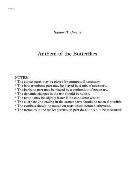 Anthem Of The Butterflies March Sheet Music