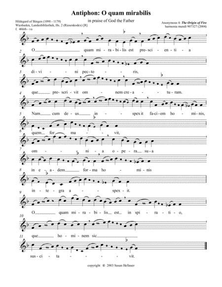 Free Sheet Music Antiphon O Quam Mirabilis From Anonymous 4s Album The Origin Of Fire