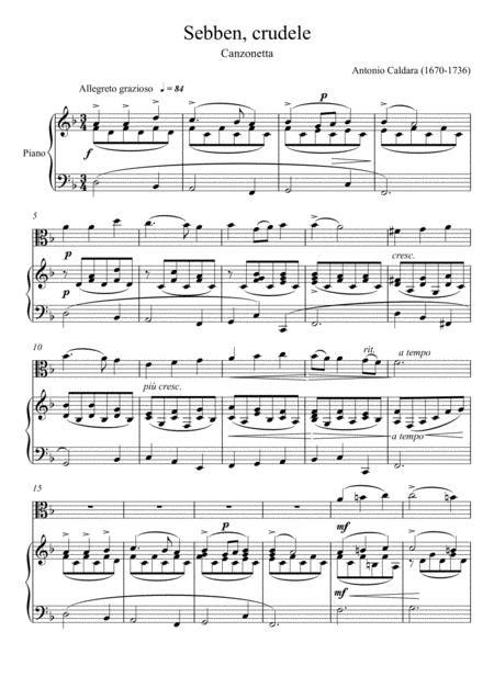 Free Sheet Music Antonio Caldara Sebben Crudele Viola Solo
