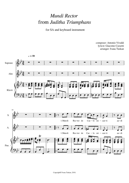 Antonio Vivaldi Mundi Rector For Sa And Piano G Minor Sheet Music