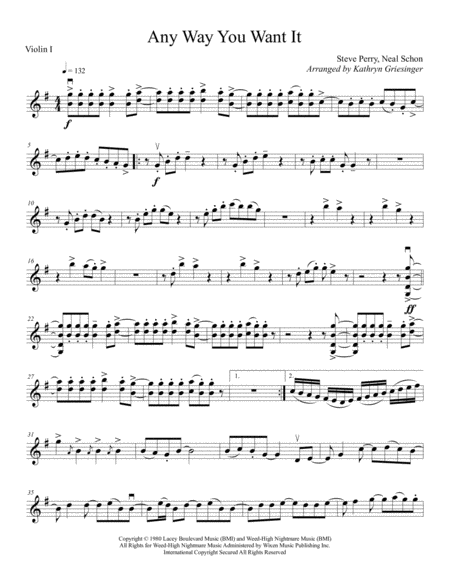 Any Way You Want It String Quartet Sheet Music