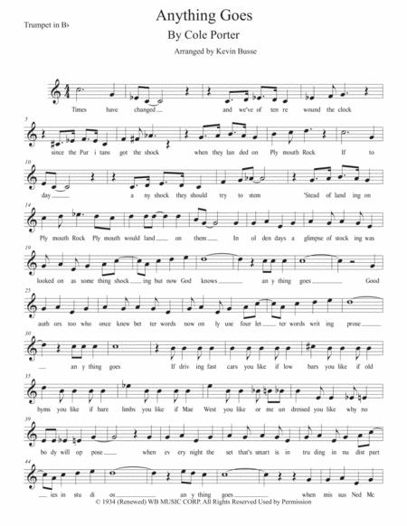 Anything Goes Easy Key Of C Trumpet Sheet Music