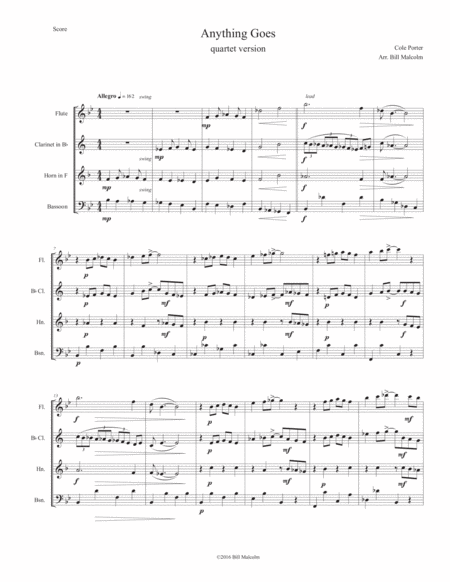 Anything Goes For Wind Quartet Sheet Music