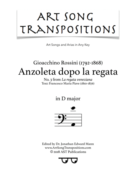 Free Sheet Music Anzoleta Dopo La Regata D Major Bass Clef