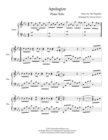 Free Sheet Music Apologize