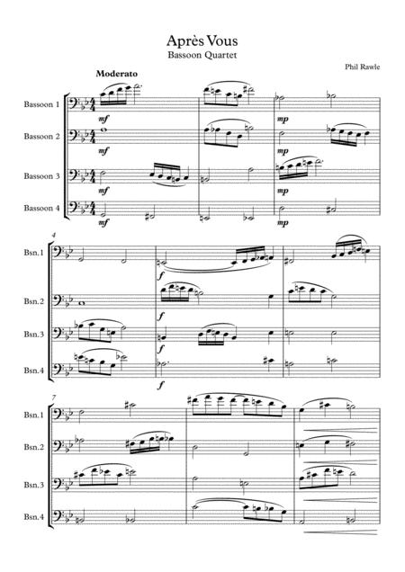 Apres Vous Bassoon Quartet Sheet Music