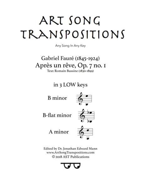 Free Sheet Music Aprs Un Rve Op 7 No 1 In 3 Low Keys B B Flat A Minor