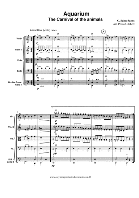 Aquarium From The Carnival Of The Animals For String Orchestra Sheet Music