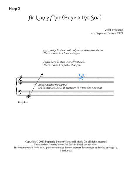 Ar Lan Y Mr Beside The Sea Harp 2 For Ensemble Sheet Music