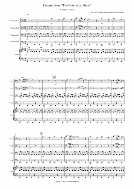 Arabian Dance Fantasia From Nutcracker For Cello Quartet Sheet Music