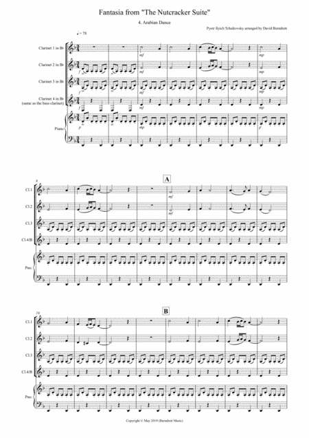 Arabian Dance Fantasia From Nutcracker For Clarinet Quartet Sheet Music