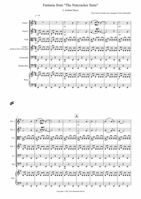 Arabian Dance Fantasia From Nutcracker For String Orchestra Sheet Music