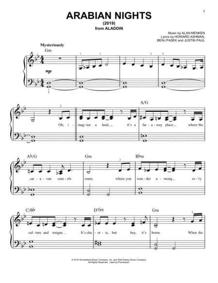 Free Sheet Music Arabian Nights 2019 From Disneys Aladdin