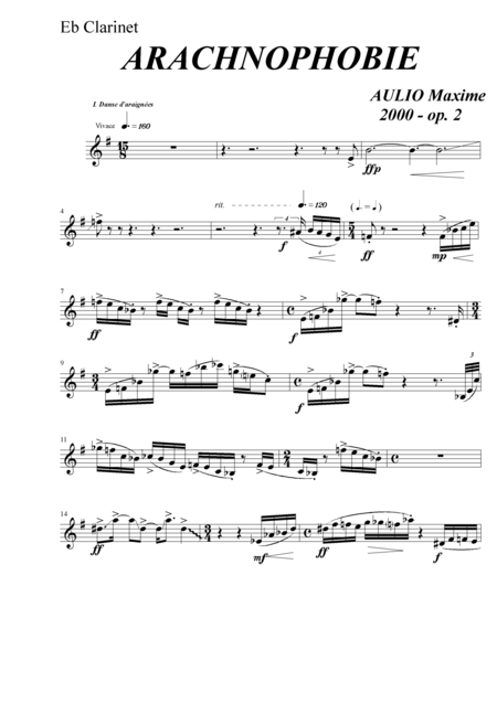 Free Sheet Music Arachnophobia For Clarinet Quartet Set Of Parts