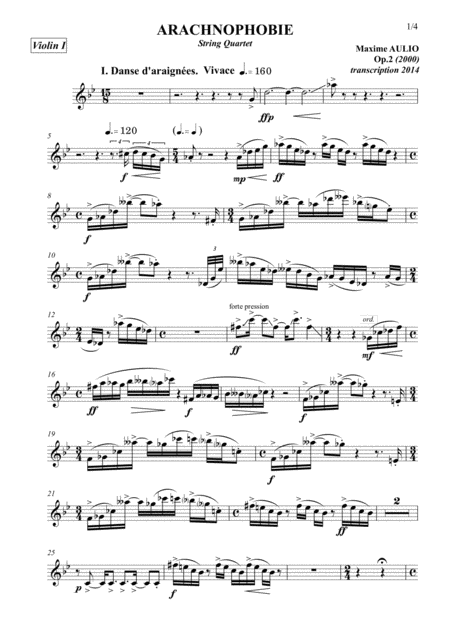 Free Sheet Music Arachnophobia For String Quartet Set Of Parts