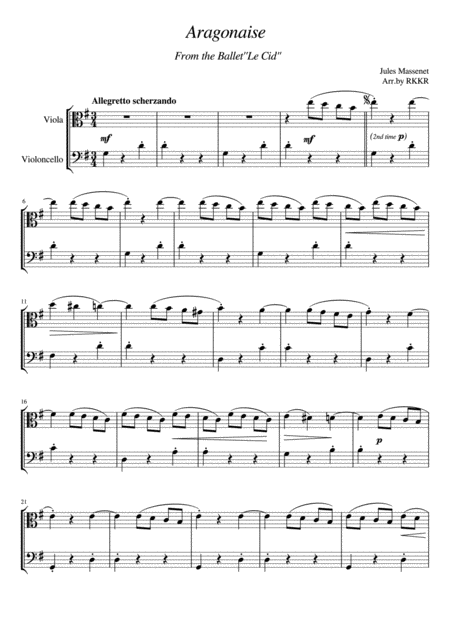 Aragonaise Duet For Vla And Vc Sheet Music