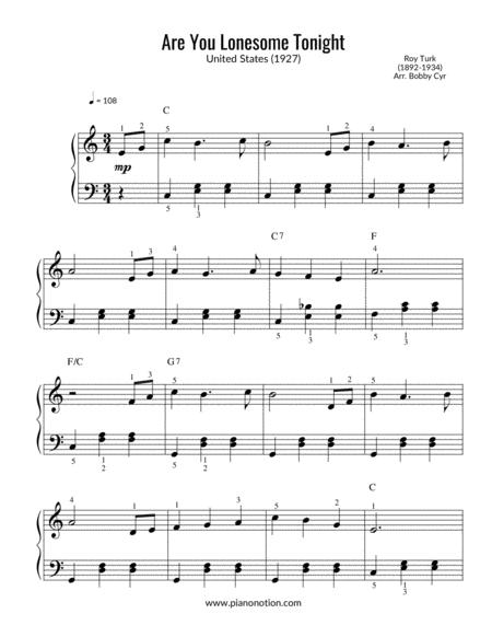 Are You Lonesome Tonight Easy Piano Solo Sheet Music