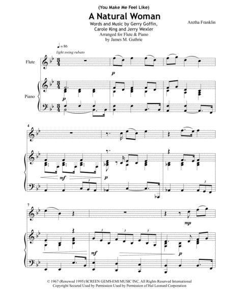 Aretha Franklin You Make Me Feel Like A Natural Woman For Flute Piano Sheet Music