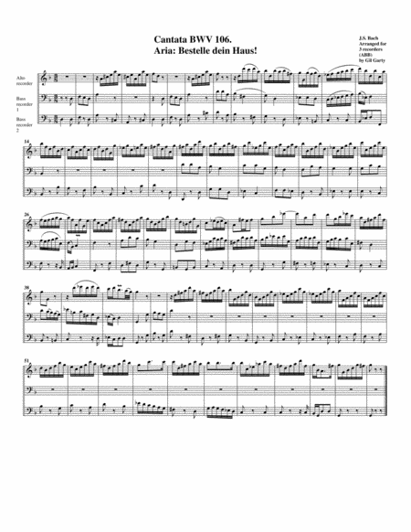 Aria Bestelle Dein Haus From Cantata Bwv 106 Arrangement For 3 Recorders Sheet Music