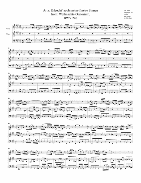 Aria Erleucht Auch Meine Finstre Sinnen From Weihnachts Oratorium Bwv 248 Arrangement For Violin And Organ Sheet Music