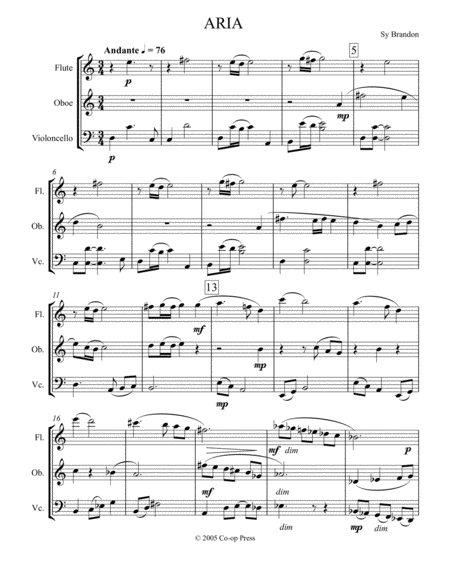 Aria For Flute Oboe And Cello Sheet Music