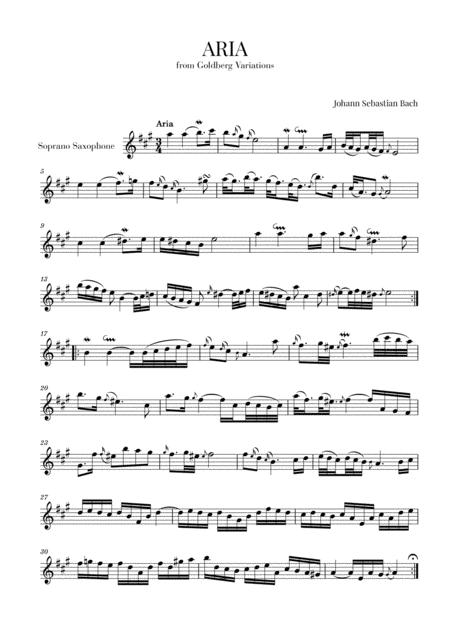 Aria From Goldberg Variations Bwv 988 For Soprano Saxophone Sheet Music