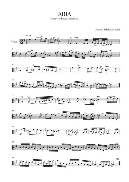 Aria From Goldberg Variations Bwv 988 For Viola Sheet Music