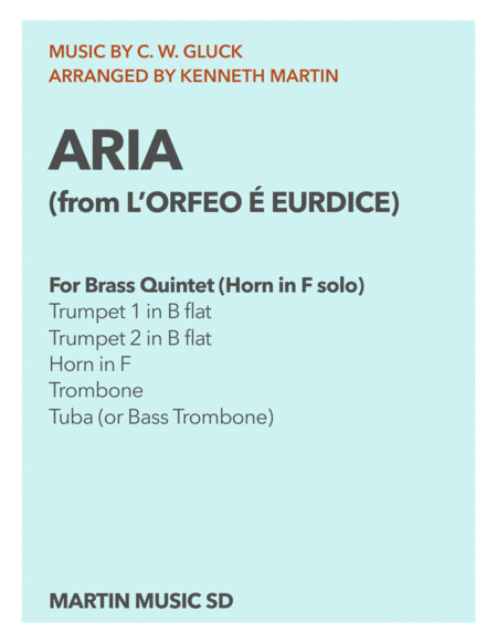 Aria From L Orfeo Ed Euridice Gluck For Brass Quintet Horn In F Solo Sheet Music