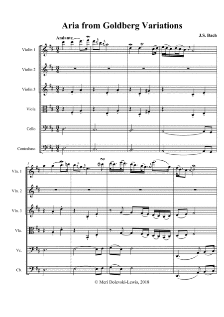 Aria From The Goldberg Variations For String Orchestra Sheet Music