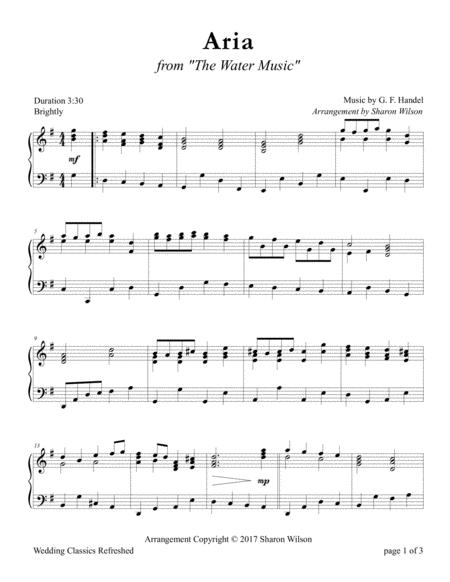 Aria From The Water Music Sheet Music