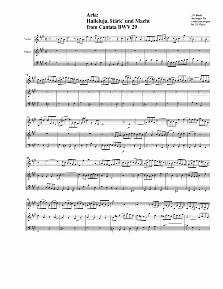 Free Sheet Music Aria Halleluja Strk Und Macht From Cantata Bwv 29 Arrangement For Violin And Organ