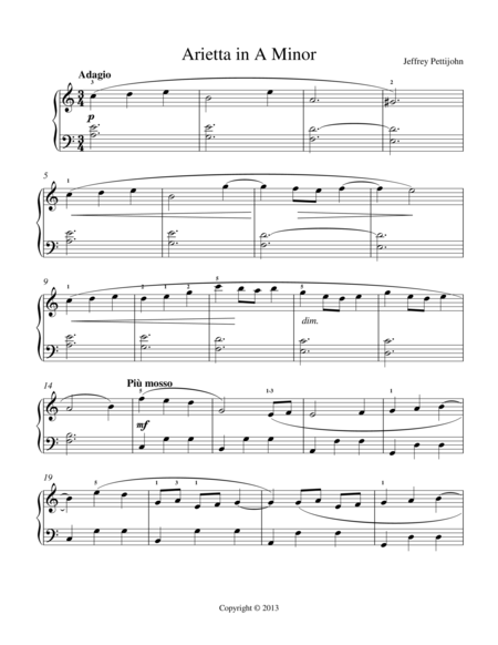 Free Sheet Music Arietta In A Minor