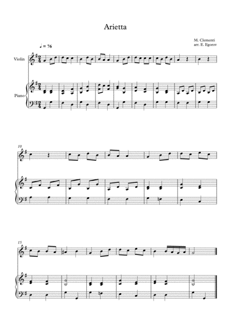 Free Sheet Music Arietta Muzio Clementi For Violin Piano