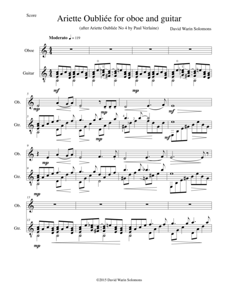 Ariette Oublie For Oboe And Guitar Sheet Music