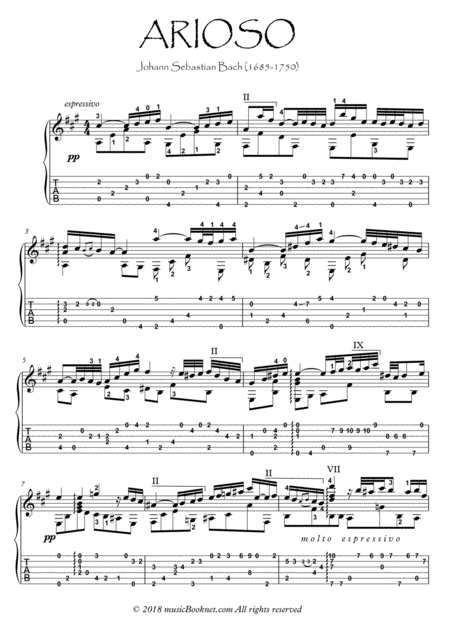 Arioso By Bach Guitar Play Along Sheet Music