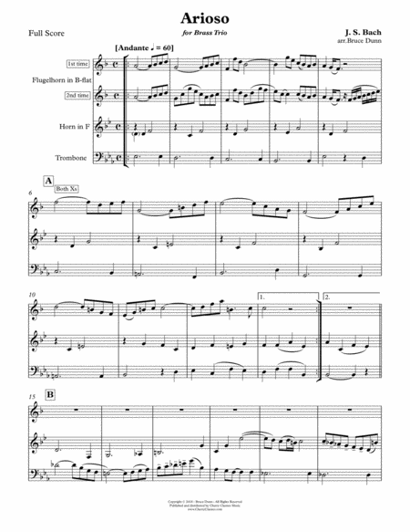 Free Sheet Music Arioso For Brass Trio