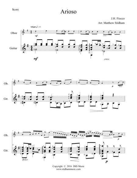 Free Sheet Music Arioso For Oboe With Guitar Accompaniment