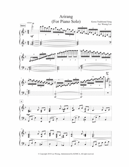 Free Sheet Music Arirang For Piano Solo