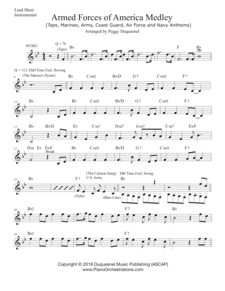 Free Sheet Music Armed Forces Of America Medley Instrumental Lead Sheet