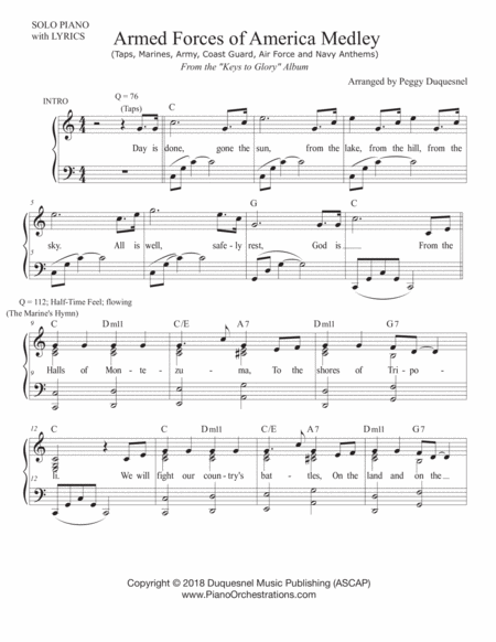 Free Sheet Music Armed Forces Of America Medley Solo Piano C With Lyrics