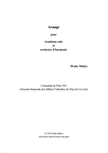 Arnage For Trombone And Band Score Sheet Music