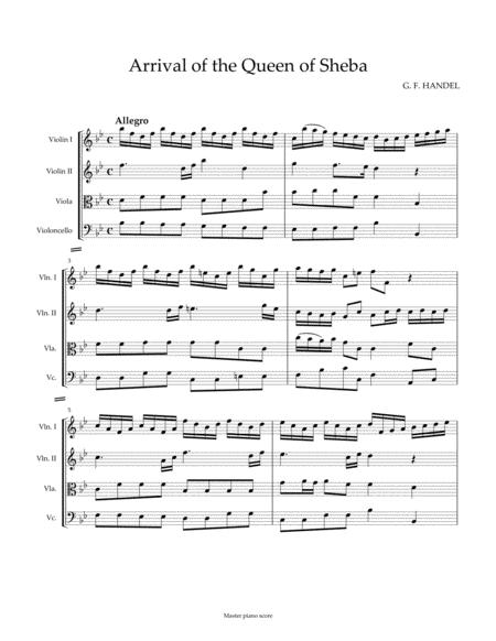 Free Sheet Music Arrival Of The Queen Of Sheba For String Quartet Score Parts