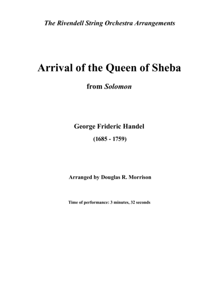 Arrival Of The Queen Of Sheba From Solomon Sheet Music