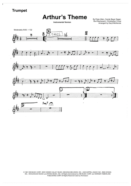 Arthurs Theme Best That You Can Do Instrumental Small Band 3 4 Horns Key Of C Sheet Music