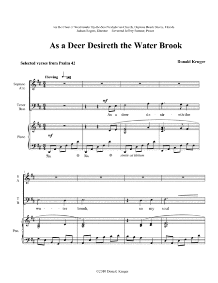 Free Sheet Music As A Deer Desireth The Water Brook