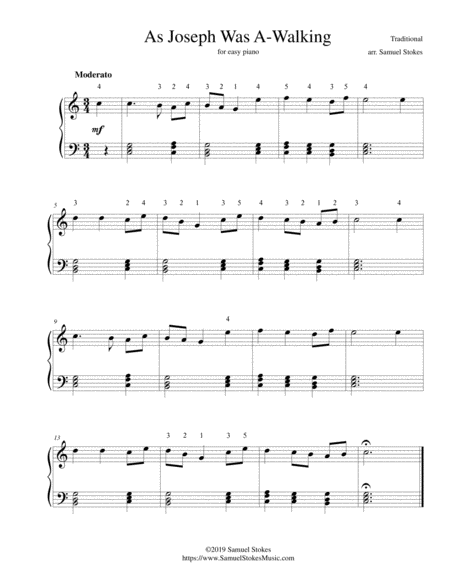 As Joseph Was A Walking Cherry Tree Carol For Easy Piano Sheet Music