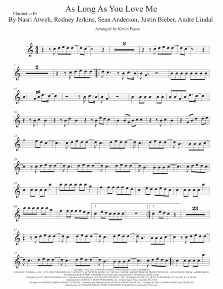 As Long As You Love Me Clarinet Easy Key Of C Sheet Music